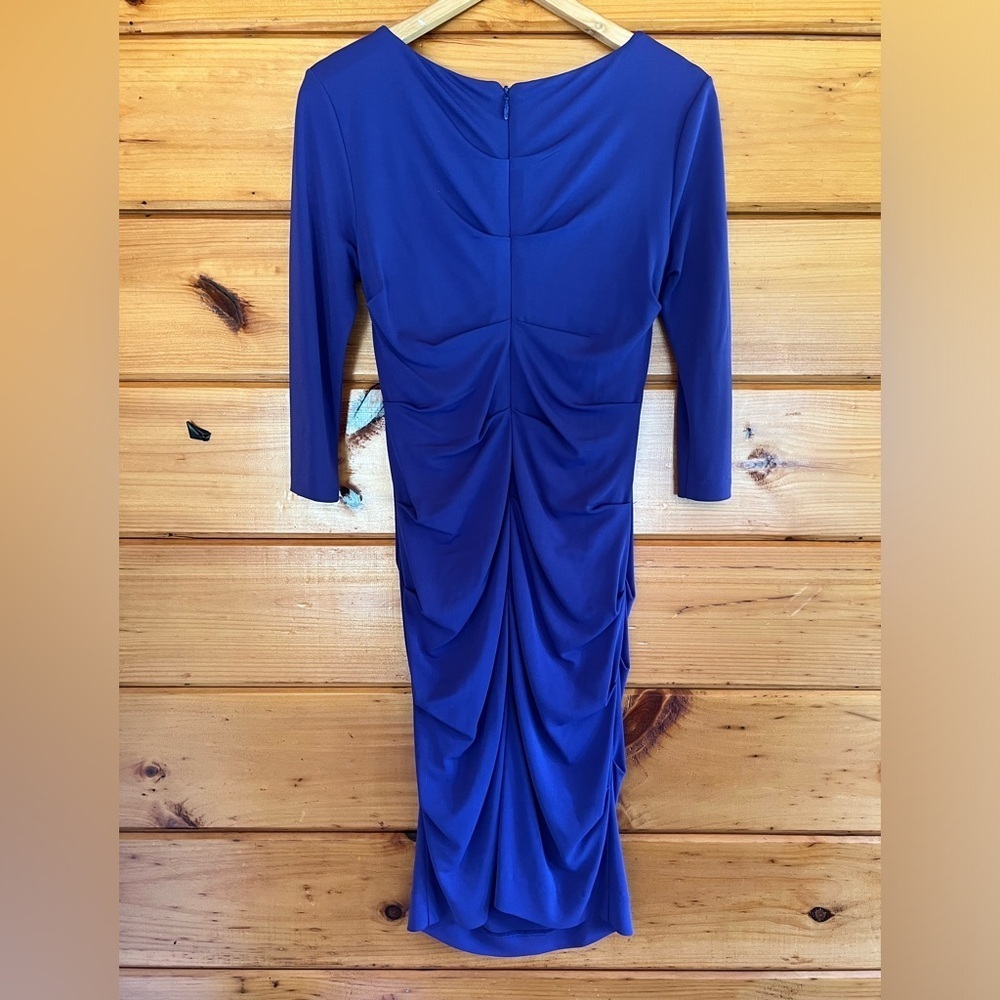 Nicole Miller Women's Lined Long Sleeve Ruched Midi Dress Purple Size M
